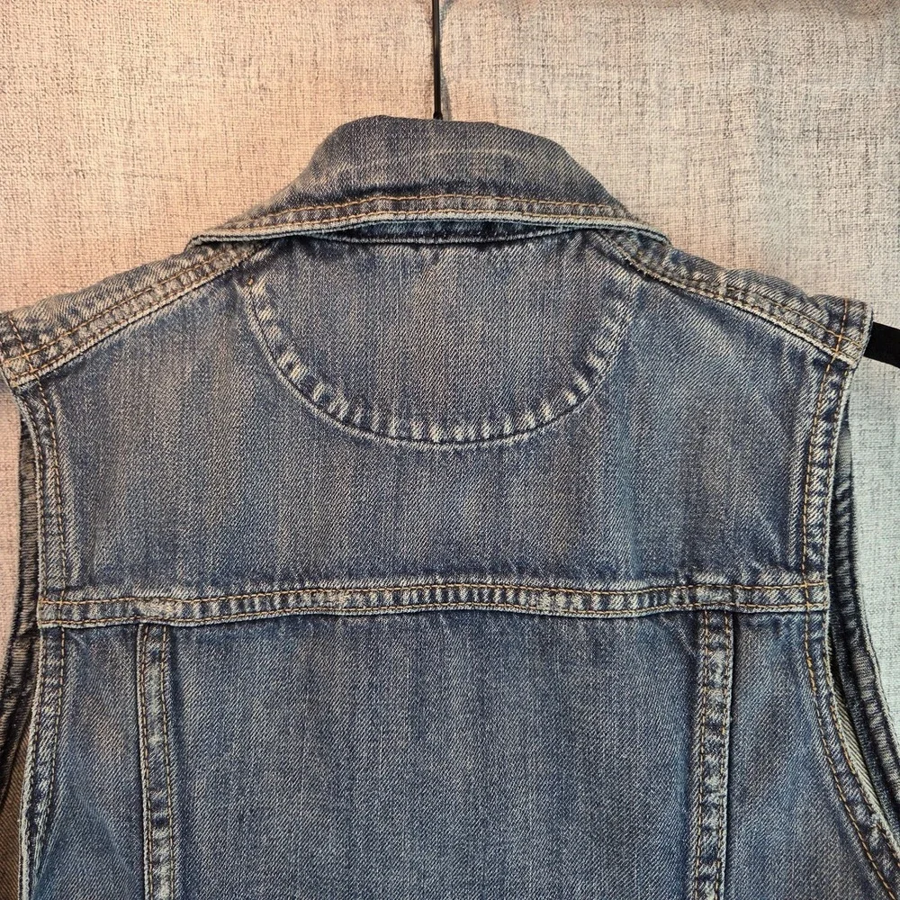 Denim Vest Express Women Small Grunge Punk‎ Y2K Denim Cropped Distressed Rock